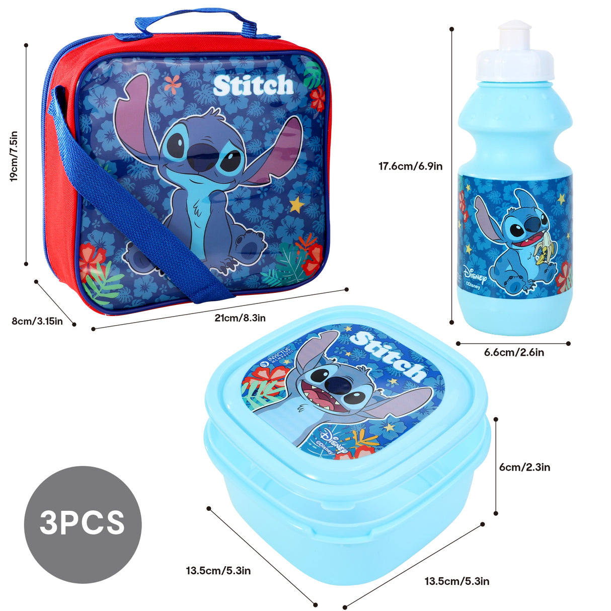 Disney Stitch 3 Piece Insulated School Lunch Bag Set