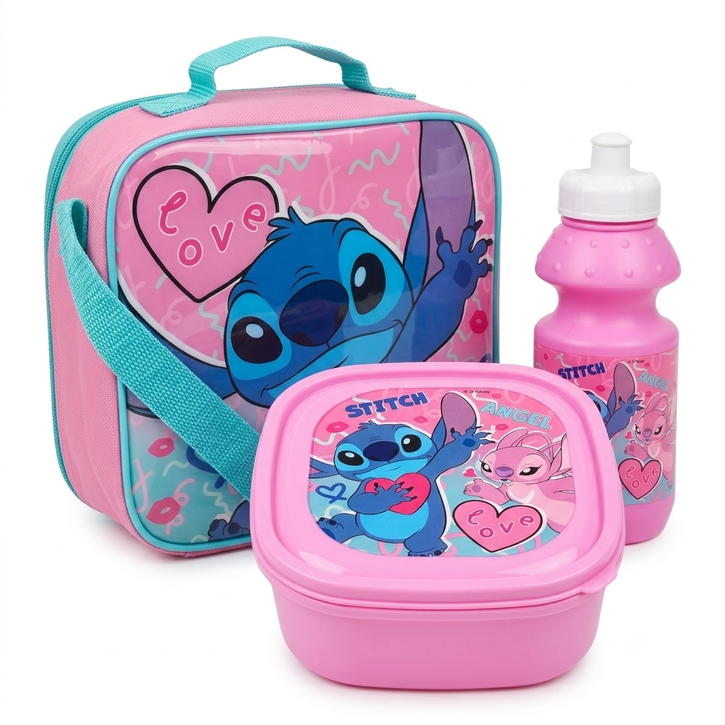Disney Stitch & Angel 3 Piece Insulated School Lunch Bag Set