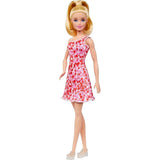 Barbie Fashionistas Doll #205 with Blond Ponytail Wearing Pink and Red Floral Dress